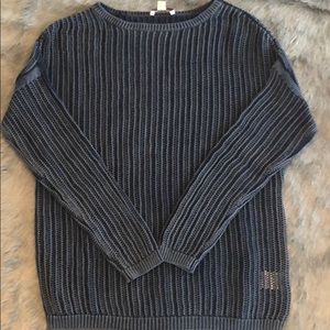 KATHERINE BARCLAY blue knit sheer sweater